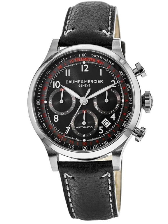 Capeland Chronograph 42mm Black Dial Leather Strap Men's Watch 10001