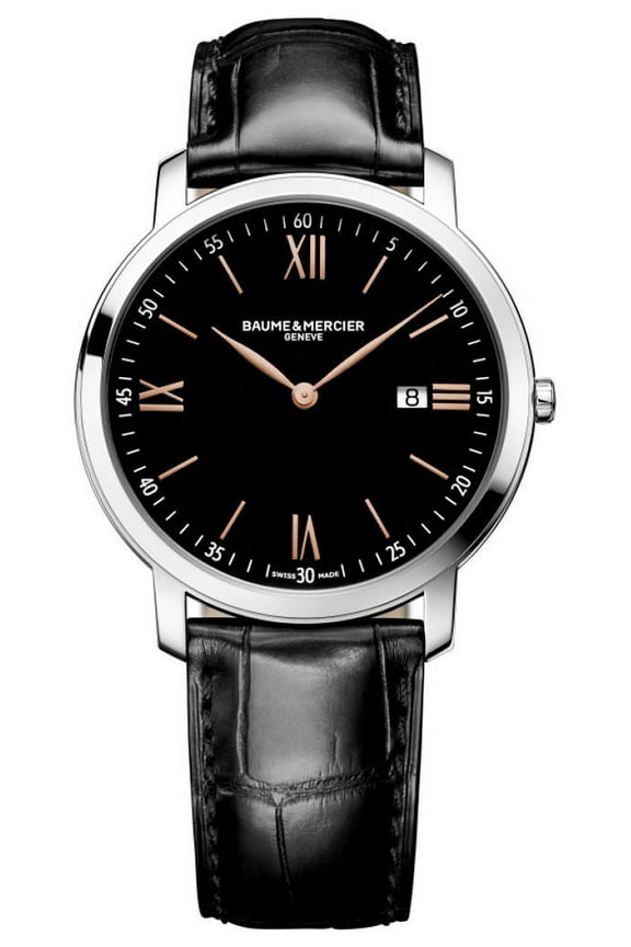 Classima Stainless Steel Black Dial Black Leather Strap Date Quartz Mens Watch MOA10127