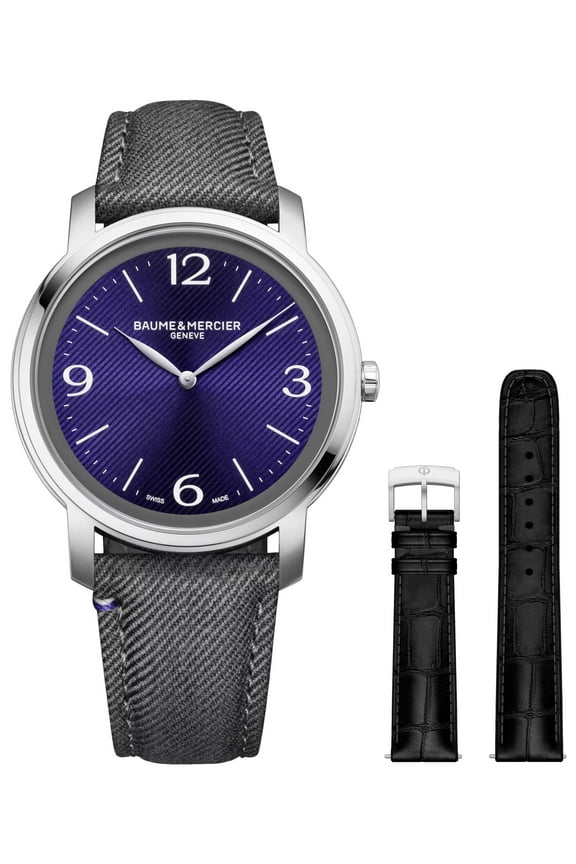 Classima Stainless Steel Violet Dial Gray Fabric Interchangeable Black Leather Strap Quartz Mens Watch M0A10706