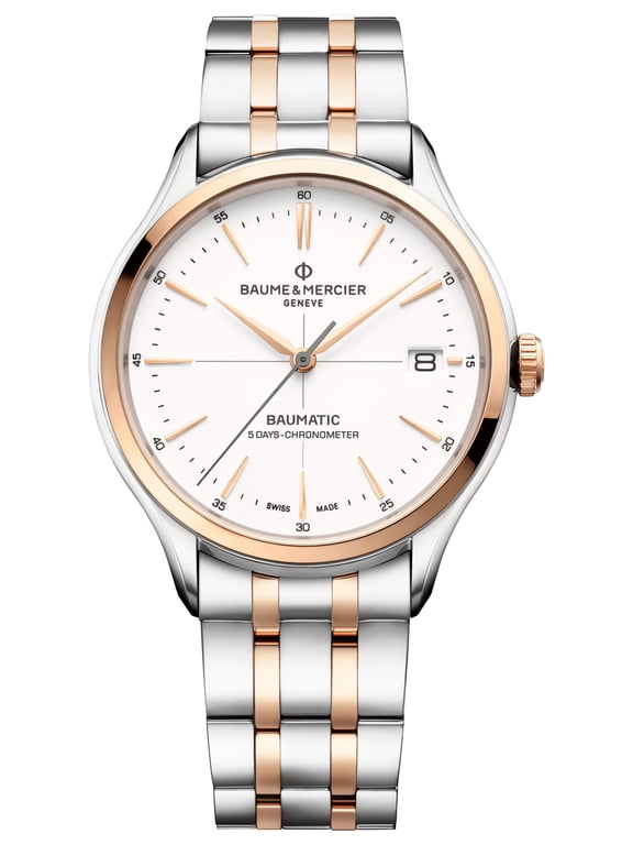 Clifton Baumatic COSC Automatic 18K Rose Gold & Steel White Dial Date Mens Watch M0A10458
