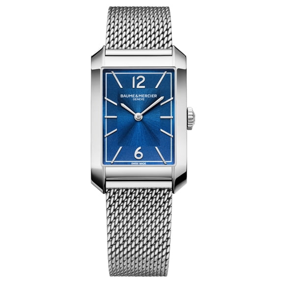 Baume & Mercier Hampton Stainless Steel Mesh Blue Dial Quartz Mens Watch M0A10671