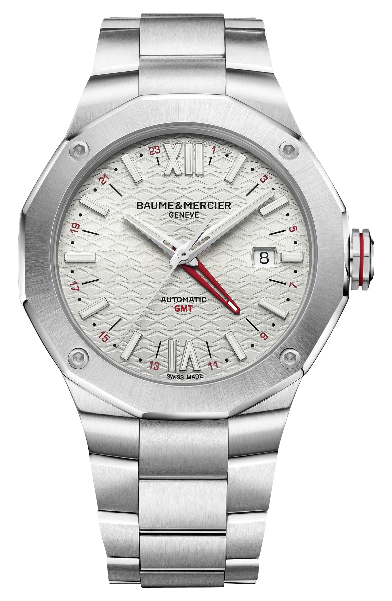 BAUME & MERCIER Riviera Automatic GMT Stainless Steel Silver Dial Date Mens Watch M0A10658