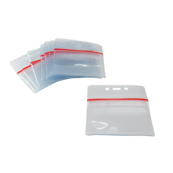 SICURIX Zip Closure Sealable ID Badge Holders, Horizontal, Clear, Pack of 50