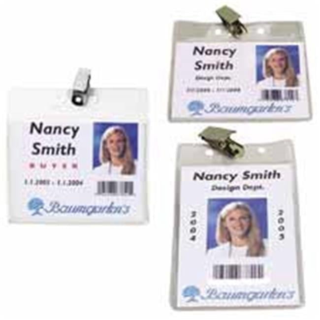Baumgartens BAU Vinyl Badge Holder- Clip- Horizontal- 2-.50in.x3-.50in.- Clear