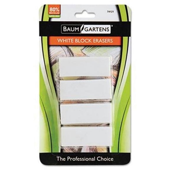 Baumgartens Block Pencil Erasers 4 Pack WHITE ()
