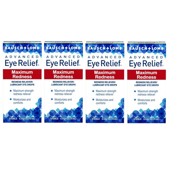 Bausch & Lomb Advanced Eye Relief Redness Maximum Relief Eye Drops, 0.50 oz (Pack of 4)