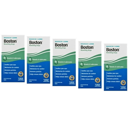 Boston® Rewetting Drops for Rigid Gas Permeable Contact Lenses - from Bausch + Lomb, 0.34 fl oz (10 mL) - Pack of 5