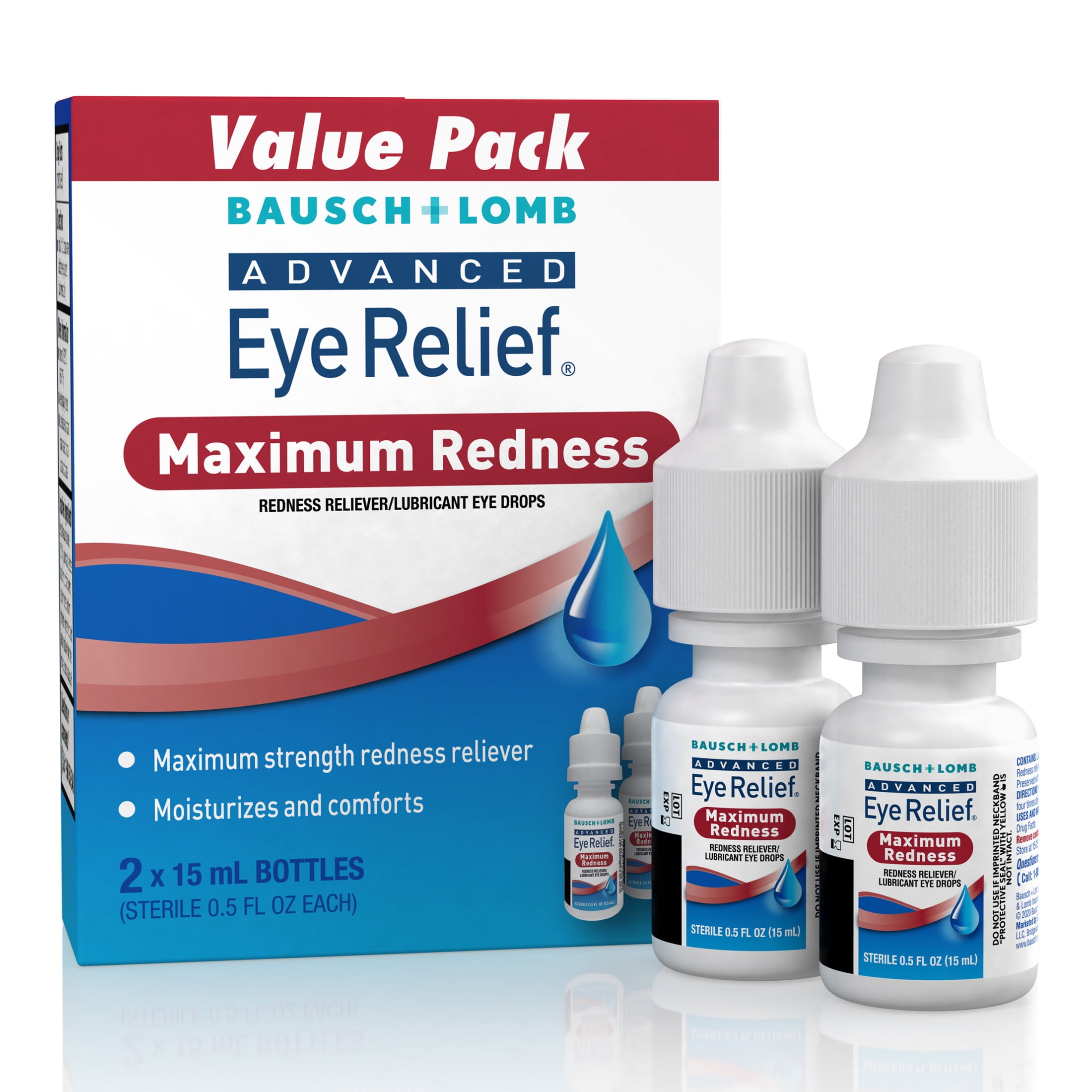Bausch & Lomb Eye Drops Advanced Eye Redness Relief, 0.5 fl oz, 2 Pk