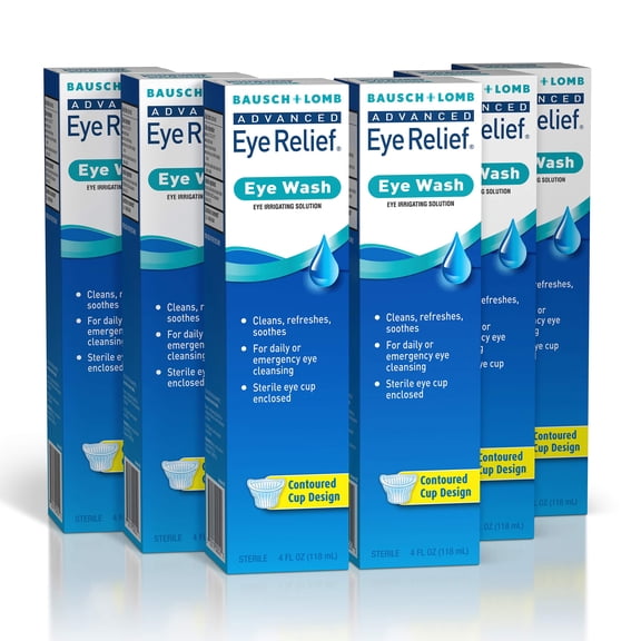 Advanced Eye Relief Eye Wash from Bausch & Lomb, Eye Irrigating Solution, 4 Fl Oz (118 mL) (Pack of 6)