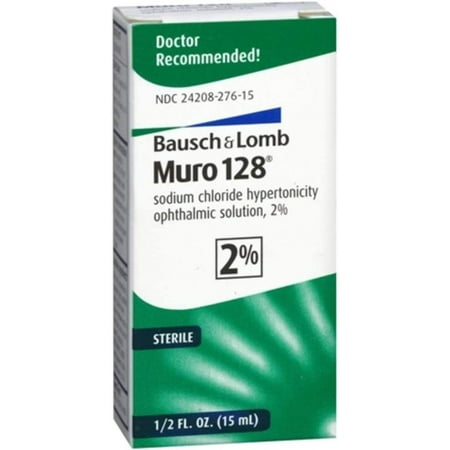 Bausch + Lomb Muro 128 Sodium Chloride Ophthalmic Eye Solution, 0.5 oz, Pack of 5