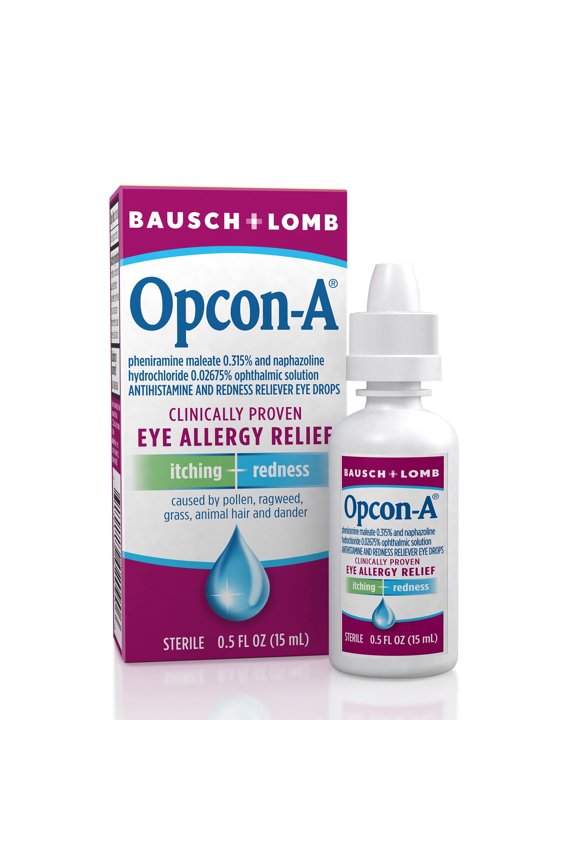Opcon-A Allergy Eye Drops by Bausch + Lomb, for Itch and Redness Relief, Red and Itchy Eyes Antihistamine Eye Drop, Clinically Proven Treatment, 0.5 Fl Oz