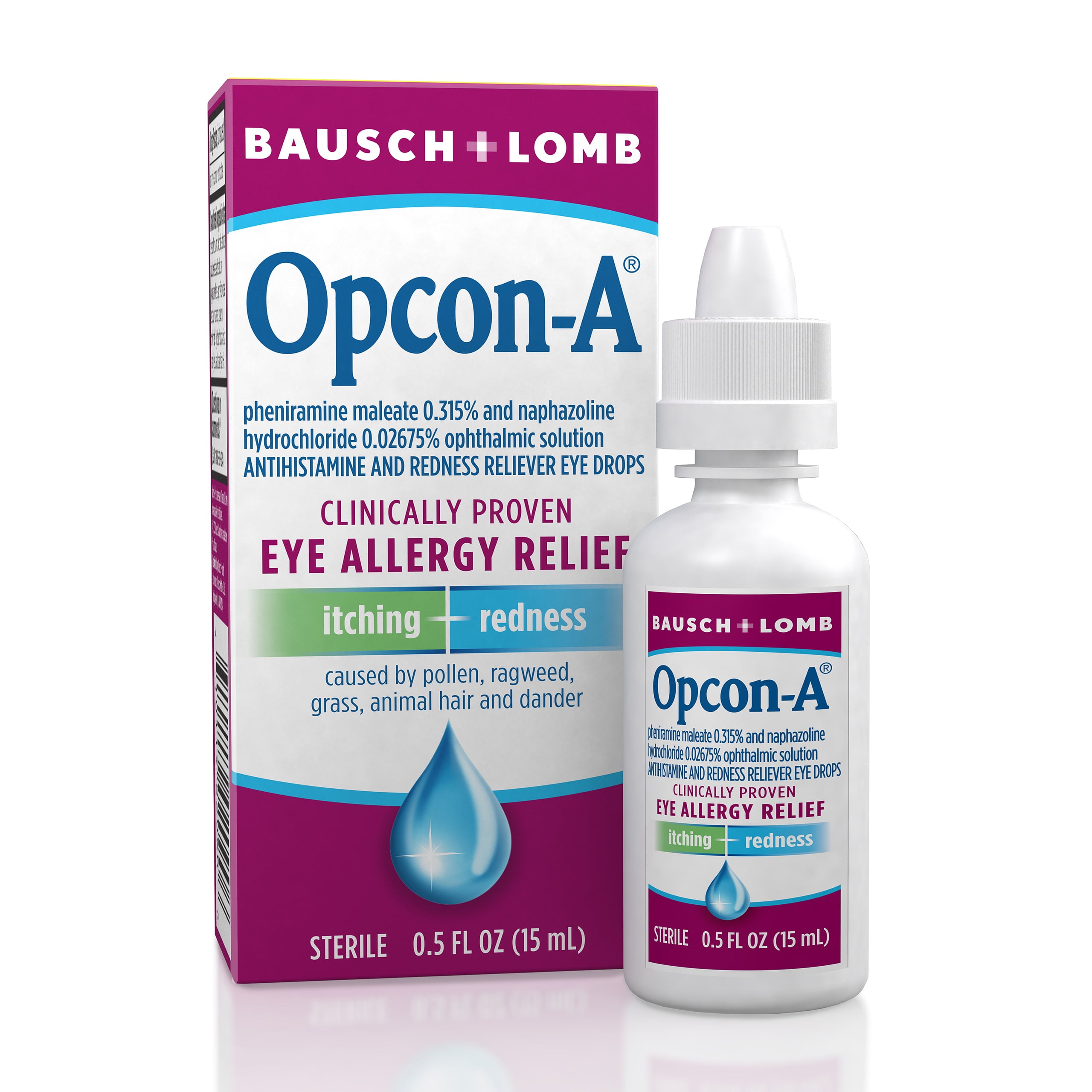 Opcon-A Allergy Eye Drops by Bausch + Lomb, for Itch and Redness Relief, Red and Itchy Eyes Antihistamine Eye Drop, Clinically Proven Treatment, 0.5 Fl Oz