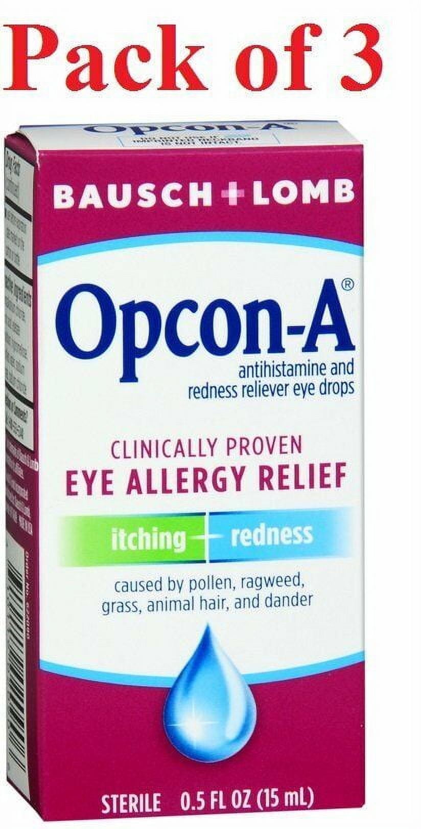Opcon-A Allergy Eye Drops by Bausch + Lomb, for Itch and Redness Relief, Red and Itchy Eyes Antihistamine Eye Drop, Clinically Proven Treatment, 0.5 Fl Oz, Pack of 3