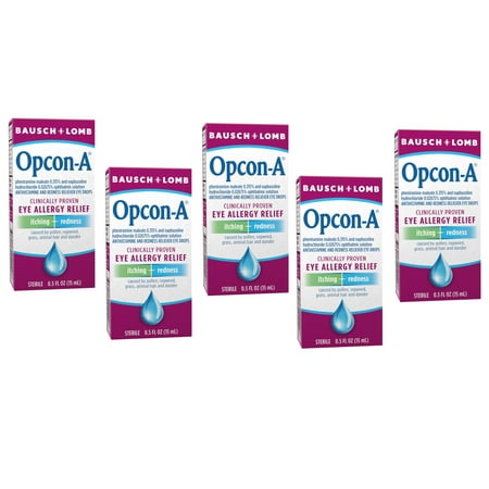 Opcon-A Allergy Eye Drops by Bausch + Lomb, for Itch and Redness Relief, Red and Itchy Eyes Antihistamine Eye Drop, Clinically Proven Treatment, 0.5 Fl Oz - 5 Pack