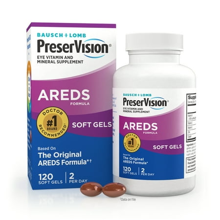 Bausch + Lomb PreserVision AREDS Eye Vitamin & Mineral Supplement Tablets, 120 Count (Soft Gels)