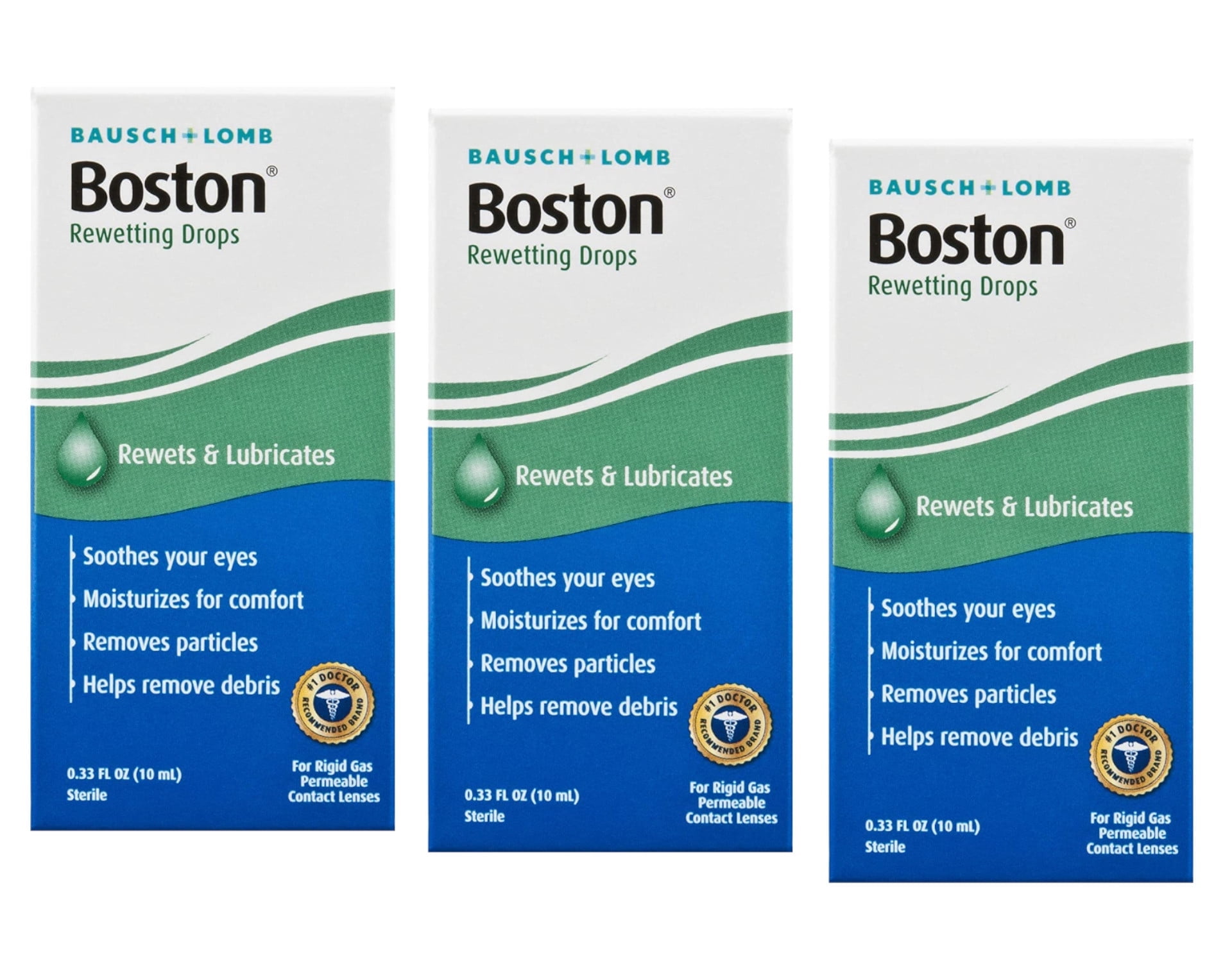 Bausch+Lomb Rewetting Drops for Rigid Gas Permeable Contact Lenses, 1/3-Ounce Bottles Pack of 3