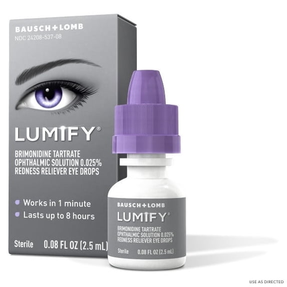 Bausch and Lomb LUMIFY Redness Reliever Eye Drops (Brimonidine Tartrate Ophthalmic Solution 0.025%) 0.08 Fl. Oz. (2.5 mL)