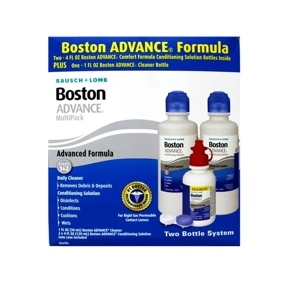 Baush & Lomb Boston Advance Multi-Pack, Step 1&2 Leanses Cleaner (2 X 4 fl oz Plus 1 fl oz Cleaner Bottle)