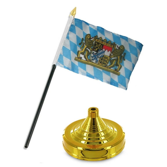 Bavaria Bavarian Lion Lions Crest Flag 4"x6" Desk Set Table Stick Gold Base