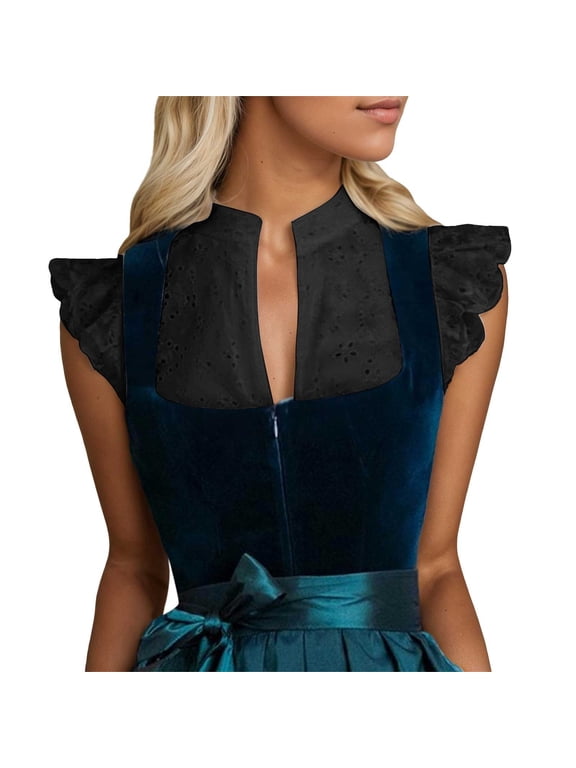 Bavarian Bavarian Dress for Women Women's Dirndl Blouse Lace Short Sleeve V Neck Oktoberfest for Festival Celebrations and Events