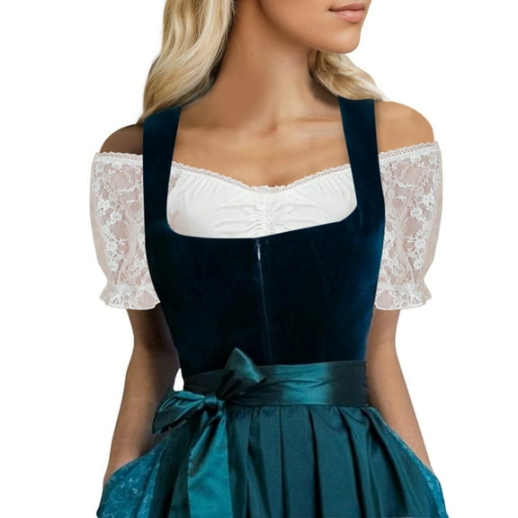 Bavarian Costume Dirndl Dresses Women Women's Dirndl Blouse Lace Short Sleeve White Oktoberfest Festival Top Unique Bavarian Traditional Crop Shirt Fine Clothing