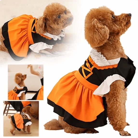 Bavarian Dress Style Cosplay Outfit For Dogs, Traditional German Dirndl Costume For Small/Medium Pets, Oktoberfest Halloween Party Pet Clothes