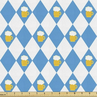 Ambesonne Bavarian Fabric by the Yard Upholstery, Rhombuses Pattern Classic, 2 Yards, Sea Blue Mustard