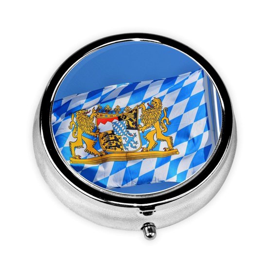 Bavarian-Flag Pill Case Pill Box Round 3 Compartment Small Pill Organizer For Purse Or Pocket Small Roud Pill Box
