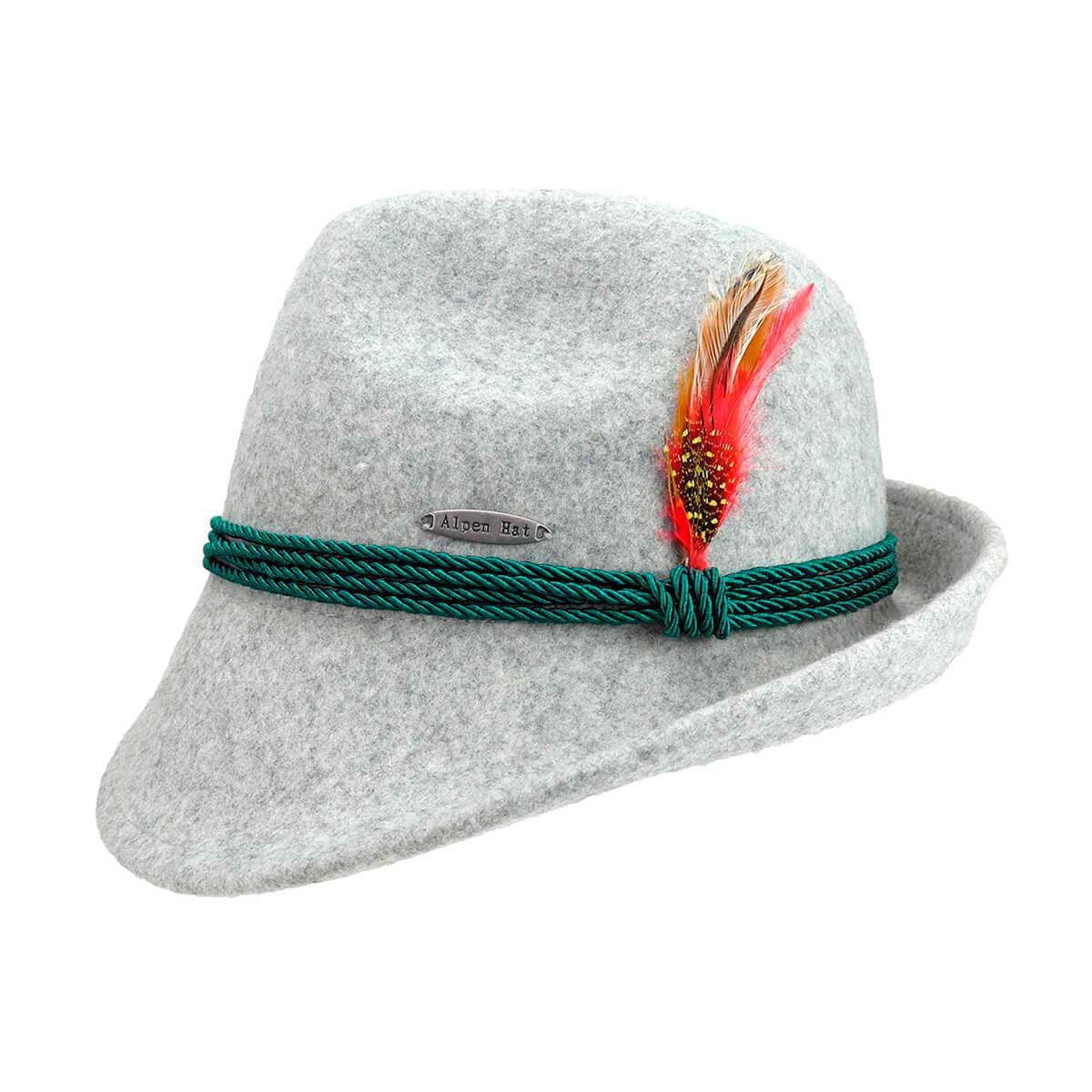 Bavarian German Alpine Wool Gray Hat with Feather & Edelweiss Hat | Oktoberfest Fedora Hat for Men & Women | L