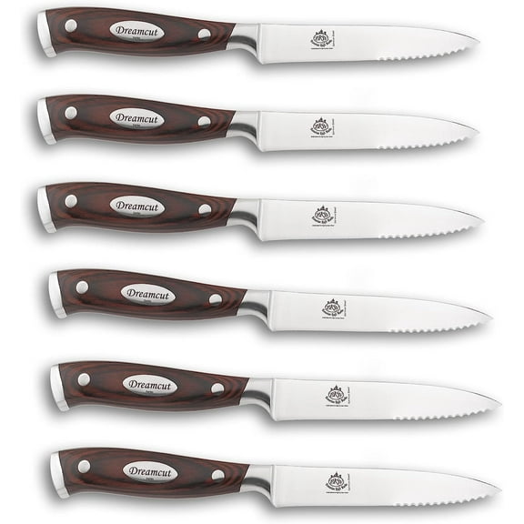 Bavarian Knife Works Set of 7 Steak Knives, German Steel Blades, Razor Sharp and Easy to Sharpen