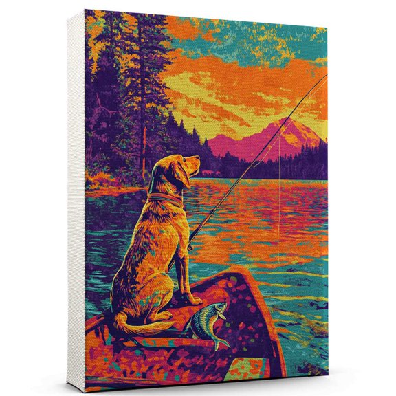 Bavarian Mountain Scent Hound Dog Canvas Fishing Canvas – Cute Bavarian Mountain Scent Hound Canvas Wall Art of Puppy Playing Fishing, Perfect for Dog and Sports Fans