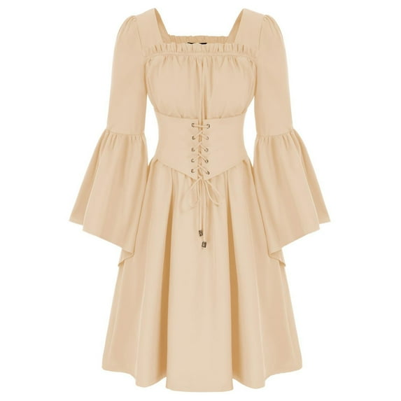Bavarian Outfit Women Bavarian Dress for Women Womens Solid Color Dresses Trumpet Sleeves Belted Dress for Women Elegant Historical Attire