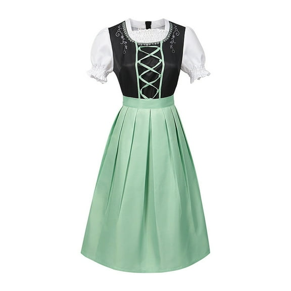 Bavarian Outfit Women Dirndl Dress Women's Casual Solid Dress Strap Waist Short Sleeve Round Neck Apron Dress Two Piece Dress Sets for Themed Parties and Events
