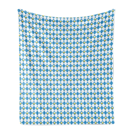 Bavarian Soft Flannel Fleece Throw Blanket, Beer Colorful Cartoon Arrangement Rhombuses Pattern Classic Design, Cozy Plush for Indoor and Outdoor Use, 60" x 80", Sea Blue Mustard, by Ambesonne