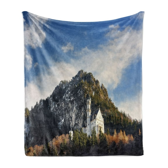 Bavarian Soft Flannel Fleece Throw Blanket, Royal Castle Neuschwanstein and Surrounding Area in Germany Mountains Landscape, Cozy Plush for Indoor and Outdoor Use, 60" x 80", Multicolor, by Ambesonne