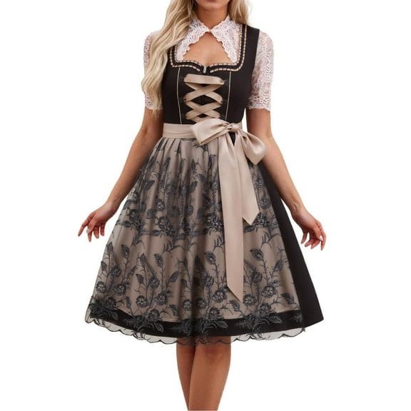 Bavarian Style Cosplay Dress Women's Laced Corset Top And Skirt Set Elegant Historical Costume For Fair