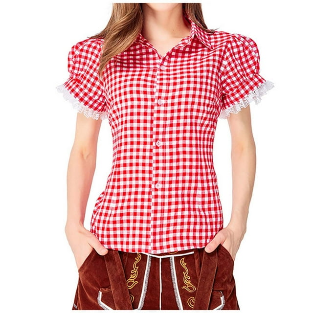 Bavarian Style Women's Oktoberfest Plaid Shirt Traditional German ...