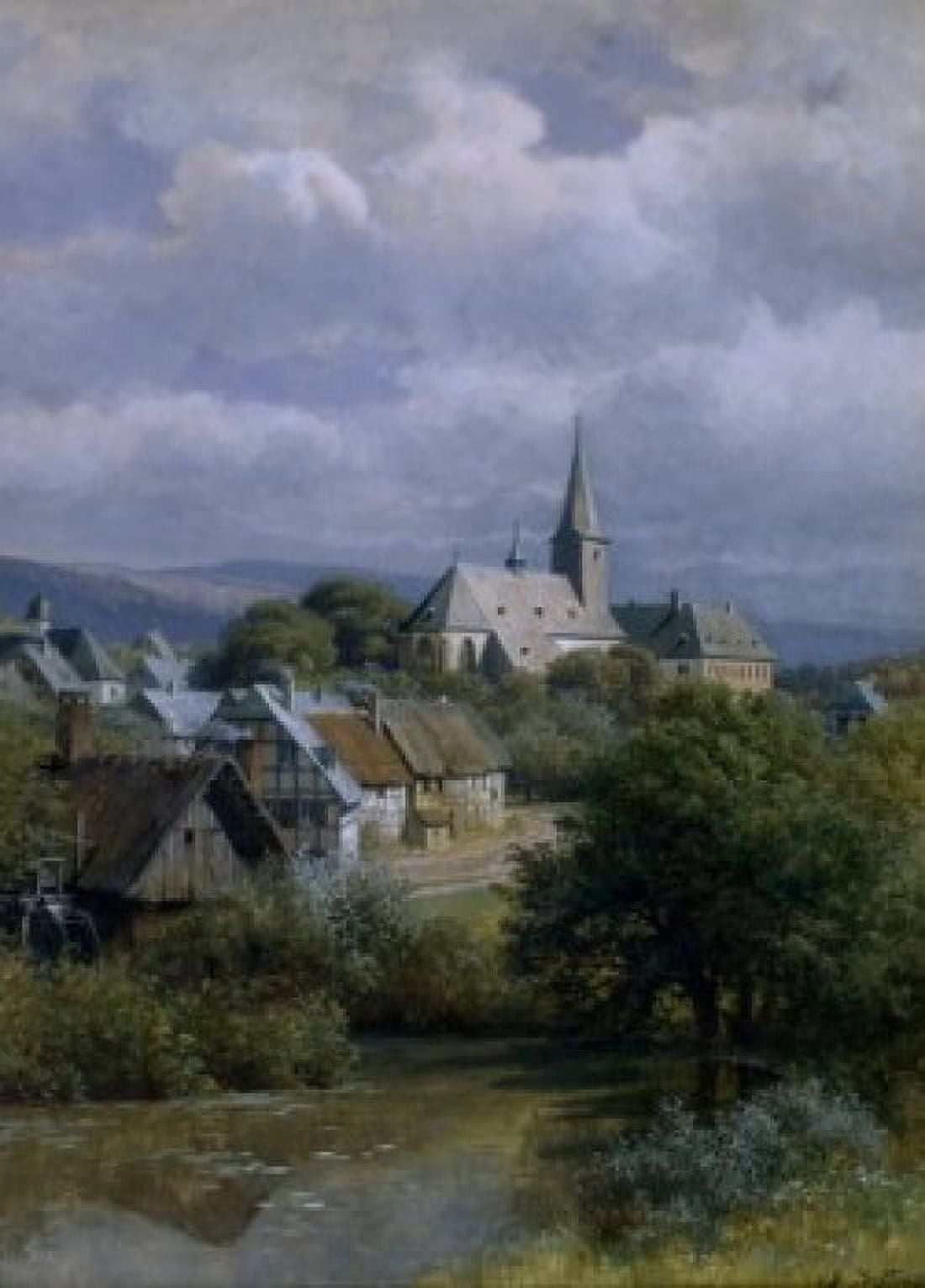 Bavarian Village by a River by Heinrich Deiters (1840-1916) Canvas Art - Heinrich Deiters (24 x 36)