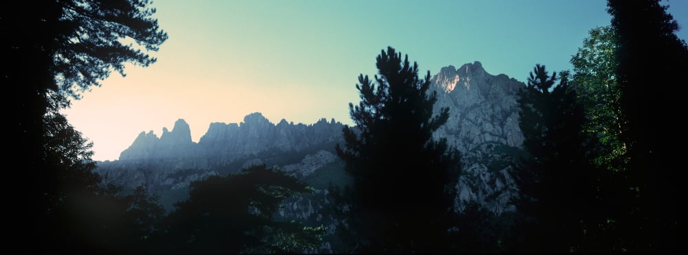 Bavella needles at dusk in summer Corsica France Canvas Art - Panoramic Images (27 x 9)
