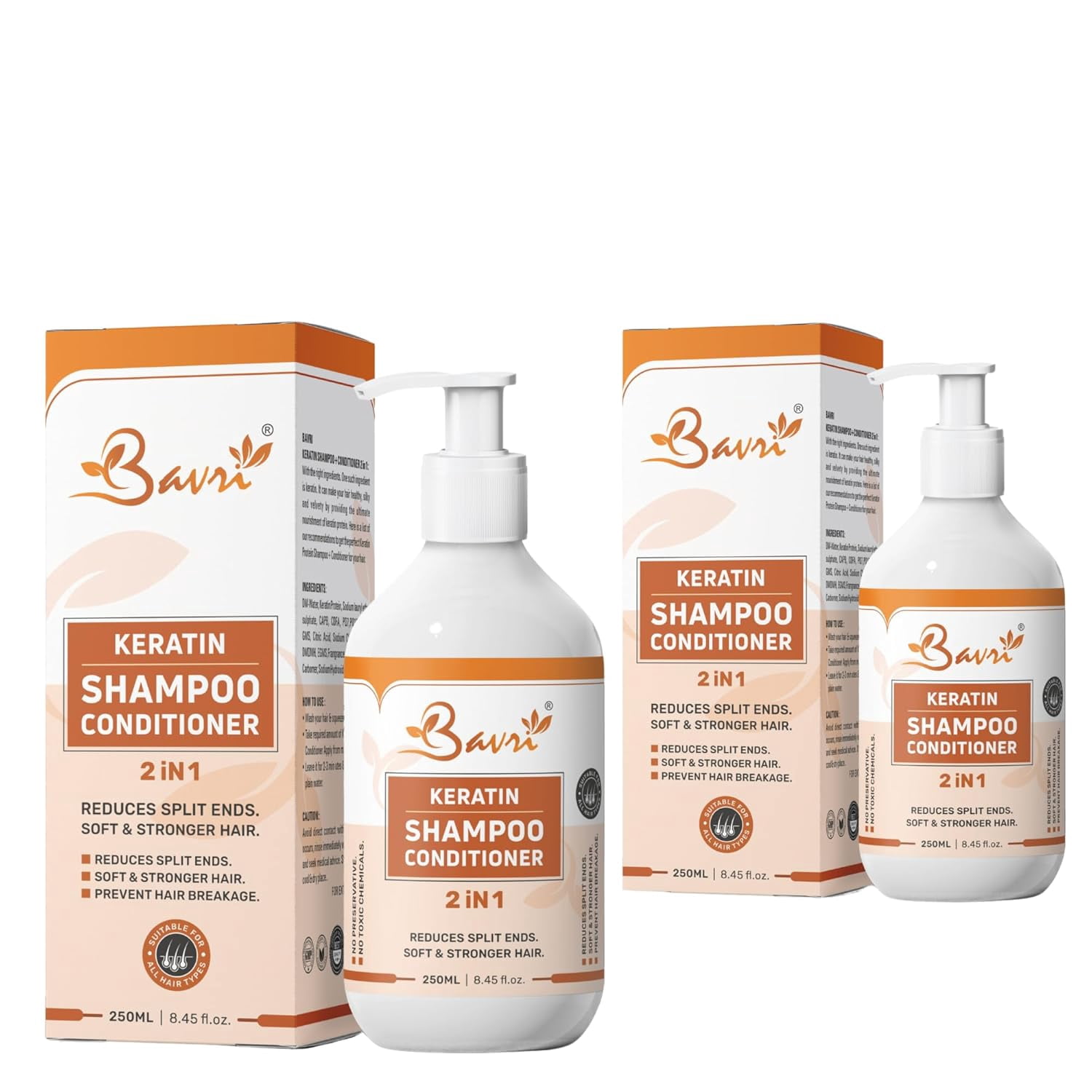Bavri Keratin Shampoo and Conditioner 2 In 1 No Sulphate Parabens ...