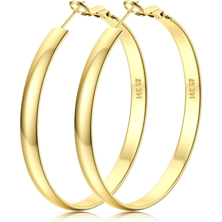 Bavsenic 14K Gold Hoop Earrings, Large Gold Filled Hoops, 50mm