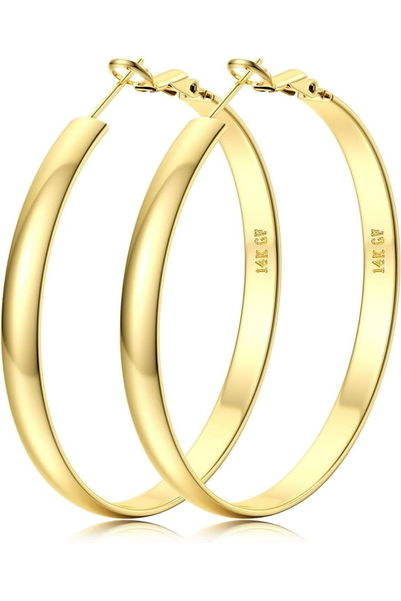 14K Gold Hoop Earrings For Women,Large Gold Filled Hoops,Medium Hoop Earring,50mm/60mm/70mm