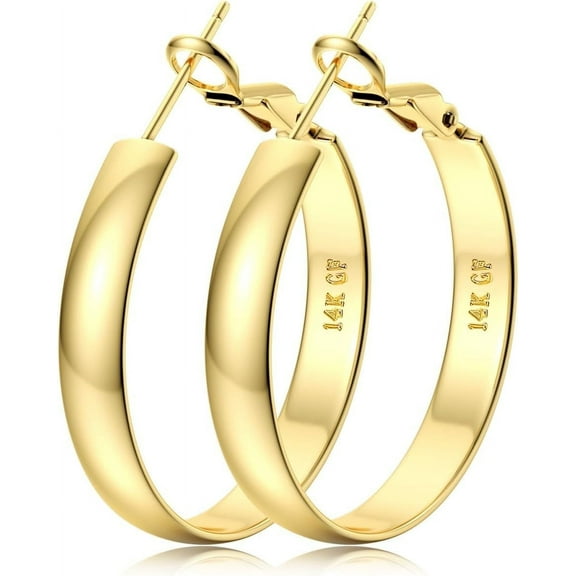 Bavsenic 14K Gold Hoop Earrings For Women,Large Gold Filled Hoops,Medium Hoop Earring,50mm/60mm/70mm