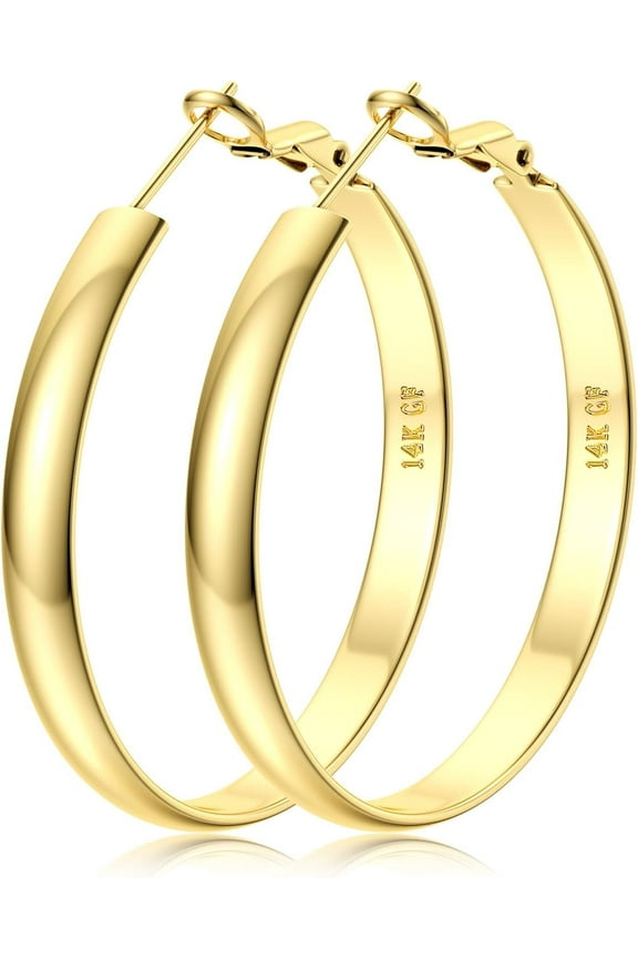 14K Gold Hoop Earrings For Women,Large Gold Filled Hoops,Medium Hoop Earring,50mm/60mm/70mm