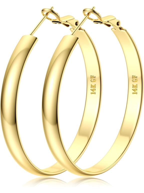 14K Gold Hoop Earrings For Women,Large Gold Filled Hoops,Medium Hoop Earring,50mm/60mm/70mm