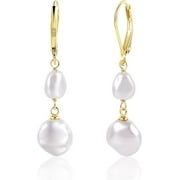 B0D7LX58SZBAVSE Bavsenic 14K Gold Pearl Dangle Earrings for Women，925 Sterling Silver Double Pearl Drop Earrings，Leverback Irregular Pearl Hypoallergenic Earrings
