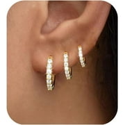 Bavsenic 14K Gold Plated Cubic Zirconia Hoop Earrings Set | Sterling Silver Post Small Huggie Earrings for Women