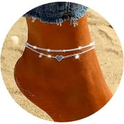 Bavsenic 925 Sterling Silver Anklet Bracelets for Women Waterproof, CZ & Heart Charm Dainty Layer