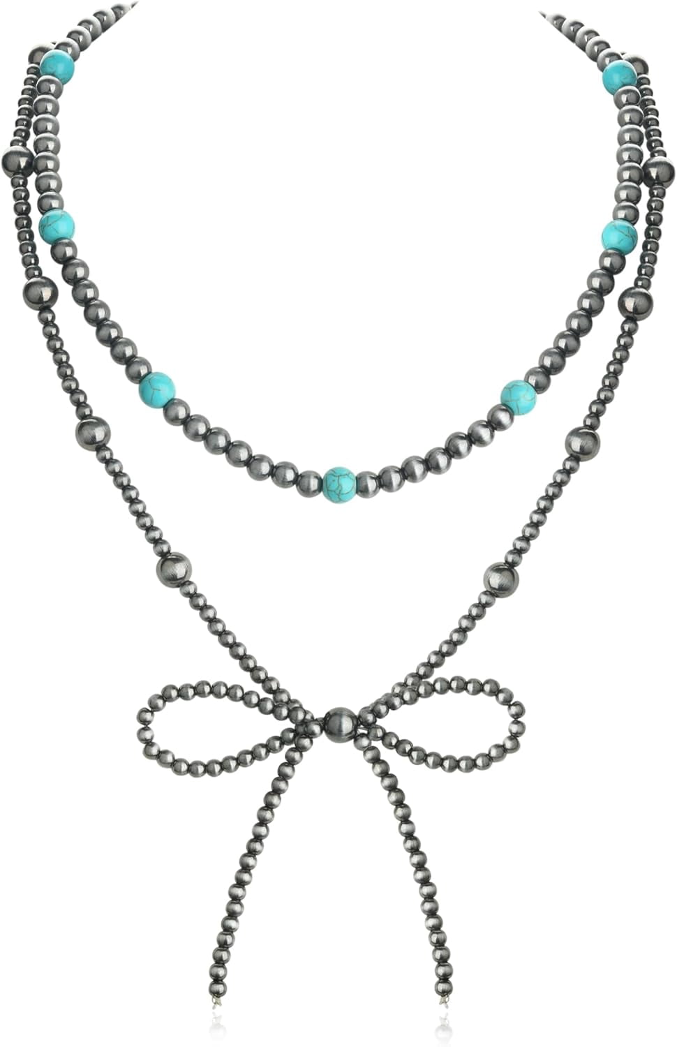 Navajo Pearl Bow Necklace Set - Western Turquoise Jewelry For Women, Cowgirl Style Necklace & Bracelet Set