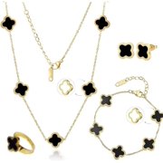 Bavsenic Clover Jewelry Set 18K Gold Plated Stainless Steel Necklace with Flower Design for Women